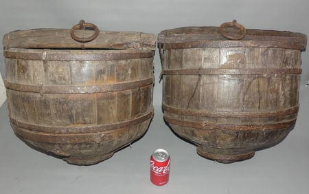 PAIR LARGE OAKEN BUCKETS