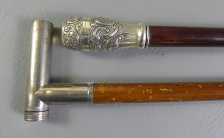 MATCH HOLDER & STERLING SNUFF BOX CANE