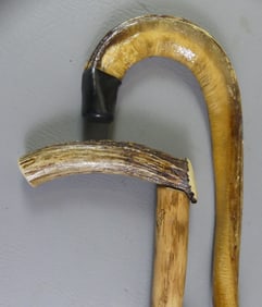 2 VINTAGE CANES - ANTLER & BULL PIZZLE