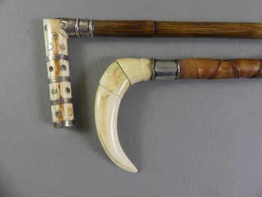 2 ANTIQUE CANES - STERLING & BONE