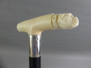 ENGLISH STERLING & BONE BULLDOG CANE