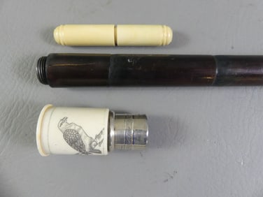 SCRIMSHAW CANE - EAGLES SNUFF BOX