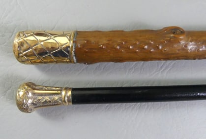 2 WALKING STICKS - 10K GOLD KNOBS