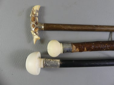 3 CANES - STERLING & BONE HANDLES