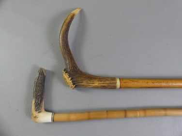 2 ANTLER HANDLE CANES - WHISTLE