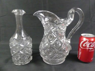 2 SANDWICH GLASS - PITCHER & DECANTER