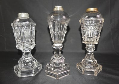 3 SANDWICH WHALE OIL LAMPS
