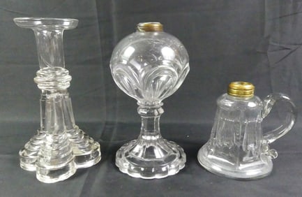 3 SANDWICH GLASS OIL LAMPS