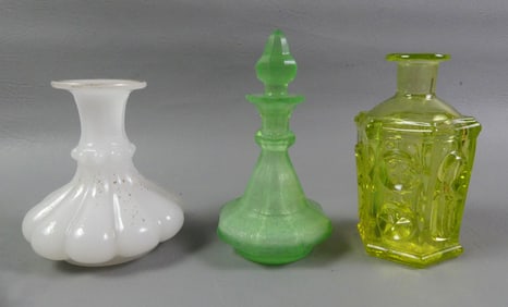 3 SANDWICH GLASS PERFUME BOTTLES