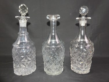 3 SANDWICH GLASS DECANTERS