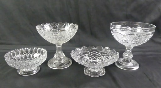 4 SANDWICH GLASS COMPOTES
