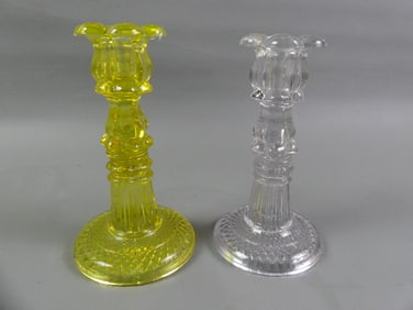 2 SANDWICH GLASS CANDLESTICKS