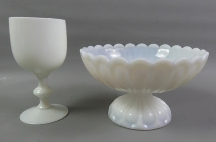 2 SANDWICH MILK GLASS PIECES