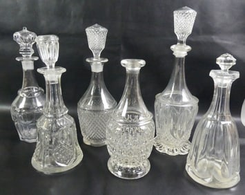 6 SANDWICH GLASS DECANTERS