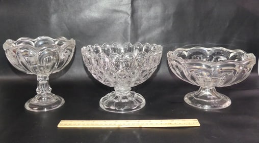 3 SANDWICH FLINT GLASS COMPOTES
