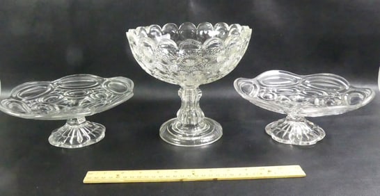 3 SANDWICH FLINT GLASS BOWLS