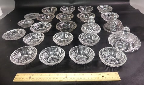 23 SANDWICH GLASS BOWLS & LIDS