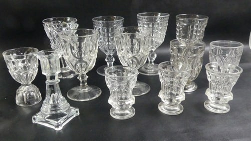 13 SANDWICH FLINT GOBLETS ETC