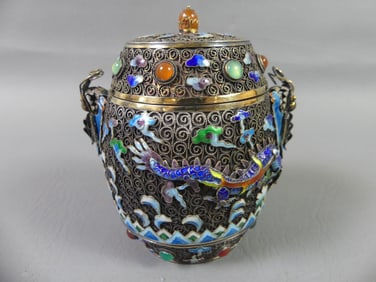 CHINESE SILVER & ENAMEL BOX