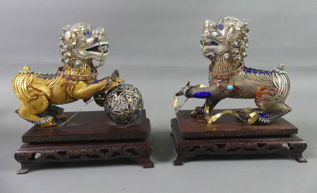 PAIR CHINESE SILVER DRAGON FIGURES