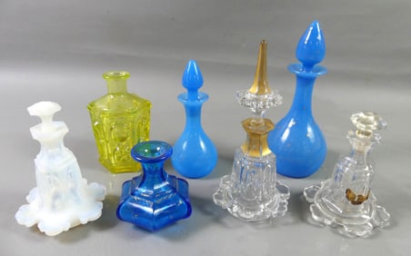 7 SANDWICH GLASS PERFUME BOTTLES