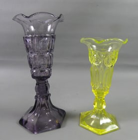 2 COLORED SANDWICH VASES