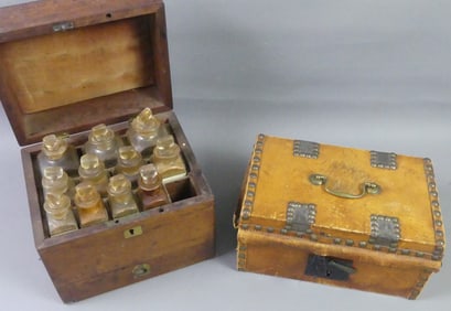 2 ANTIQUE BOXES: SPICE CHEST & BOSTON TRUNK