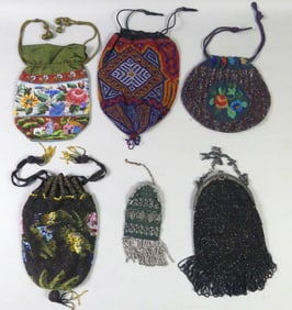 6 VICTORIAN BEADED PURSES