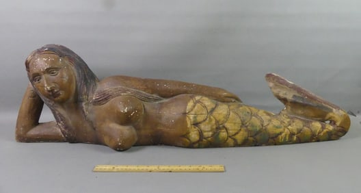 39 INCH CARVED WOOD MERMAID