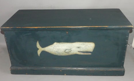 ANTIQUE SEA CHEST - PAINTED WHALE