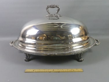 HUGE SHEFFIELD SERVING PLATTER W/CLOCHE
