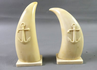 PAIR WHALE TEETH WITH ANCHORS