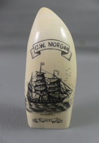 SCRIMSHAW WHALE TOOTH - CH. MORGAN SHIP
