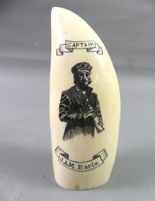 SCRIMSHAW WHALE TOOTH - CAPTAIN EARLE