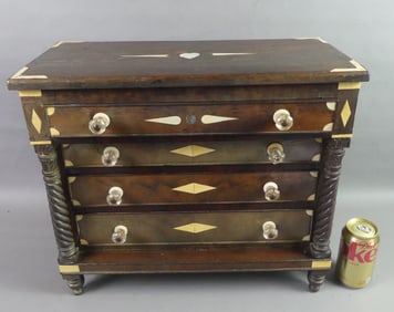 ANTIQUE BONE INLAID MINI CHEST