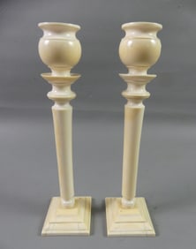 PAIR BONE 9 INCH CANDLESTICKS