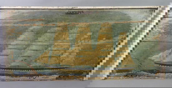 19TH C. TRUNK LID - SHIP PAINTING