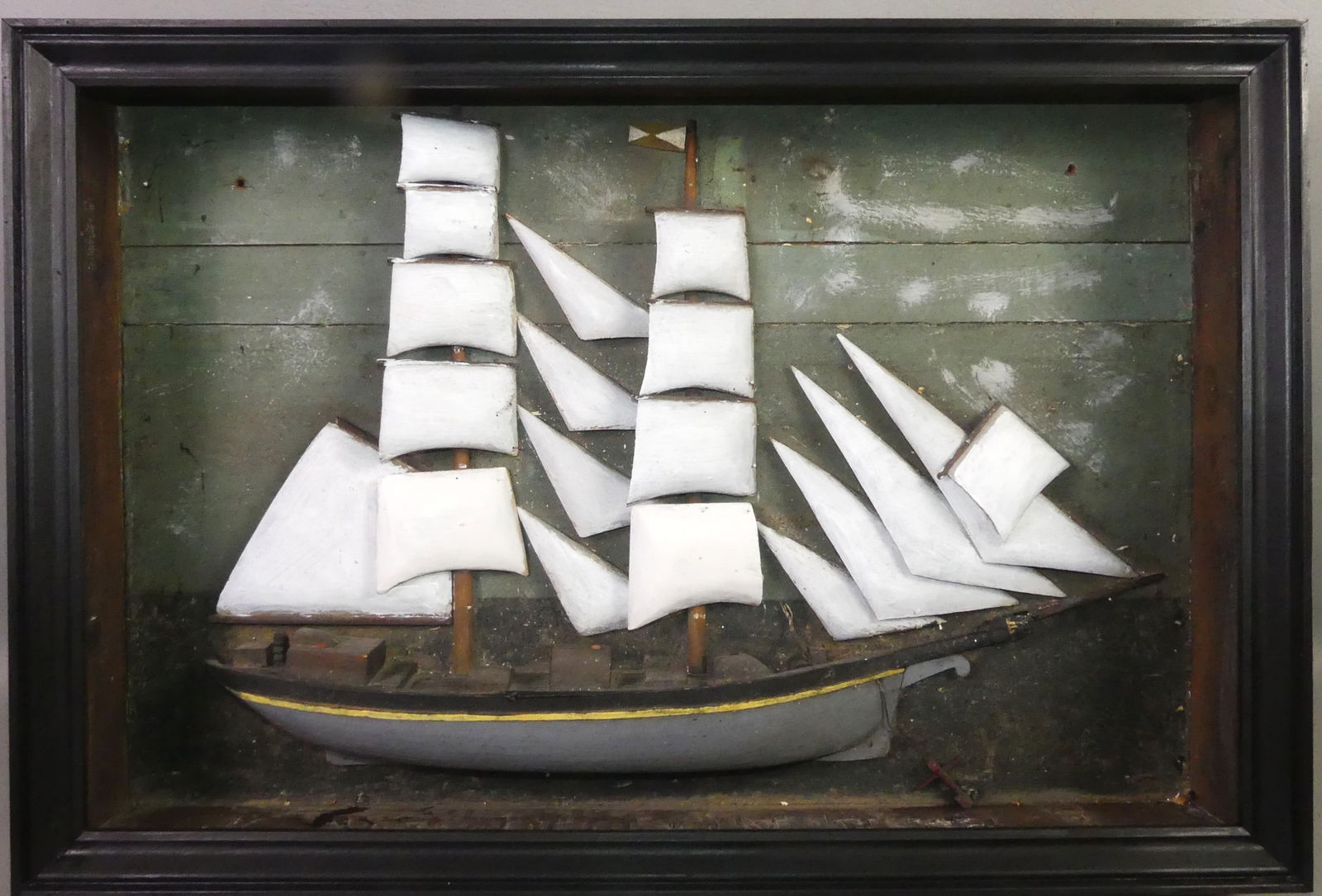 ANTIQUE SHADOWBOX WITH SHIP (1 of 3)