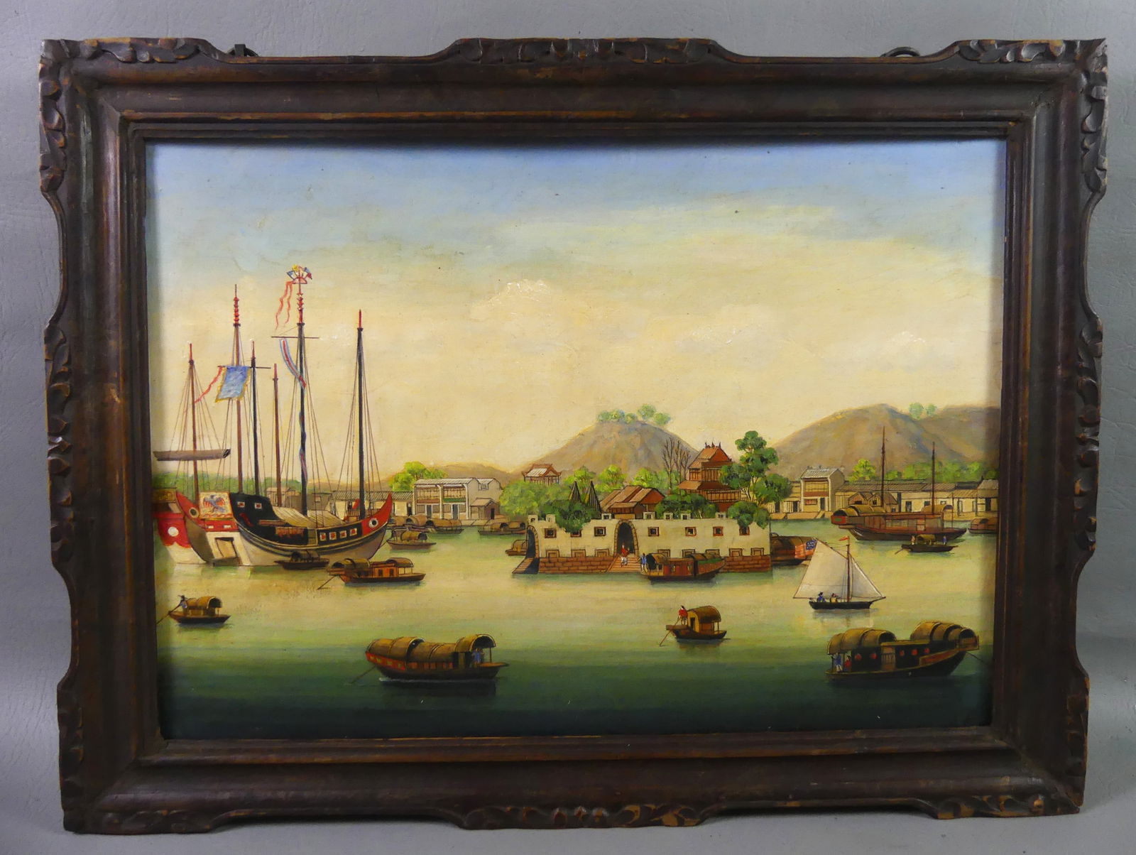 CHINA TRADE PAINTING - HONG KONG HARBOR (1 of 4)