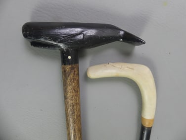 2 CARVED WHALE CANES