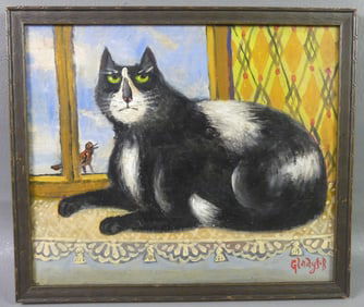 FOLK ART CAT PAINTING - GLADYS B.