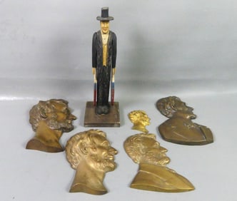 5 BRONZE LINCOLN PLAQUES & WHIRLIGIG