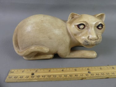 CARVED BONE FIGURE OF CAT