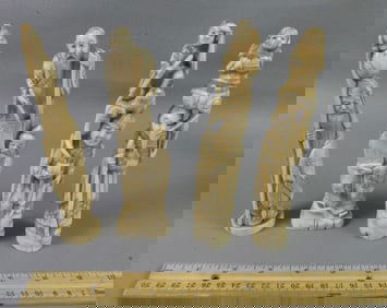 4 CARVED BONE JAPANESE FIGURINES