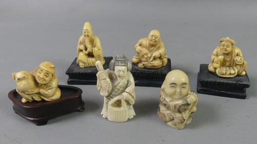 6 MINIATURE JAPANESE FIGURINES