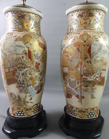 PAIR JAPANESE SATSUMA LAMPS