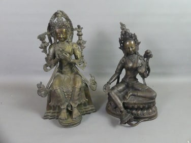 2 ANTIQUE BRONZE ASIAN STATUES
