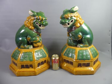 PAIR LARGE CHINESE POTTERY ROOF TILES - LIONS