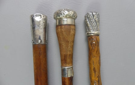 3 CANES WITH SILVER HANDLES