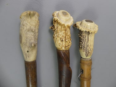 3 ANTLER HANDLED CANES